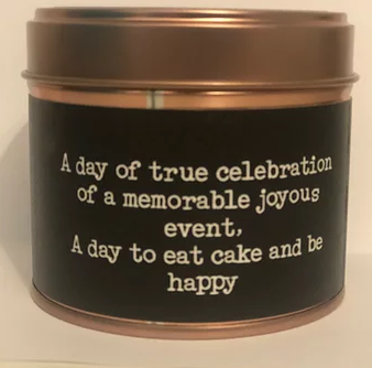 Happy Birthday / Penblwydd Hapus scented copper tin candle scented with fresh tea