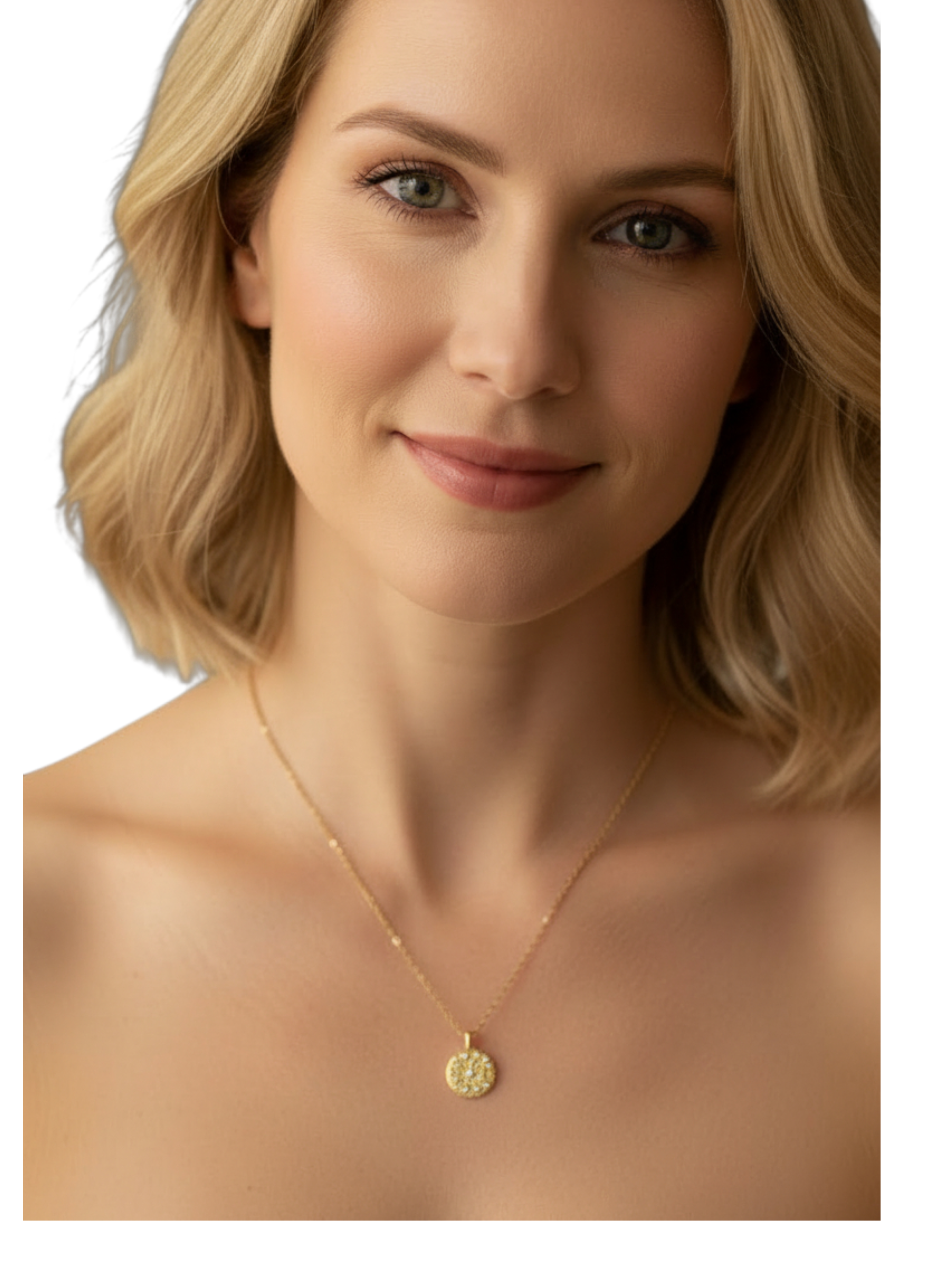 Hammered moon pendant with diamante