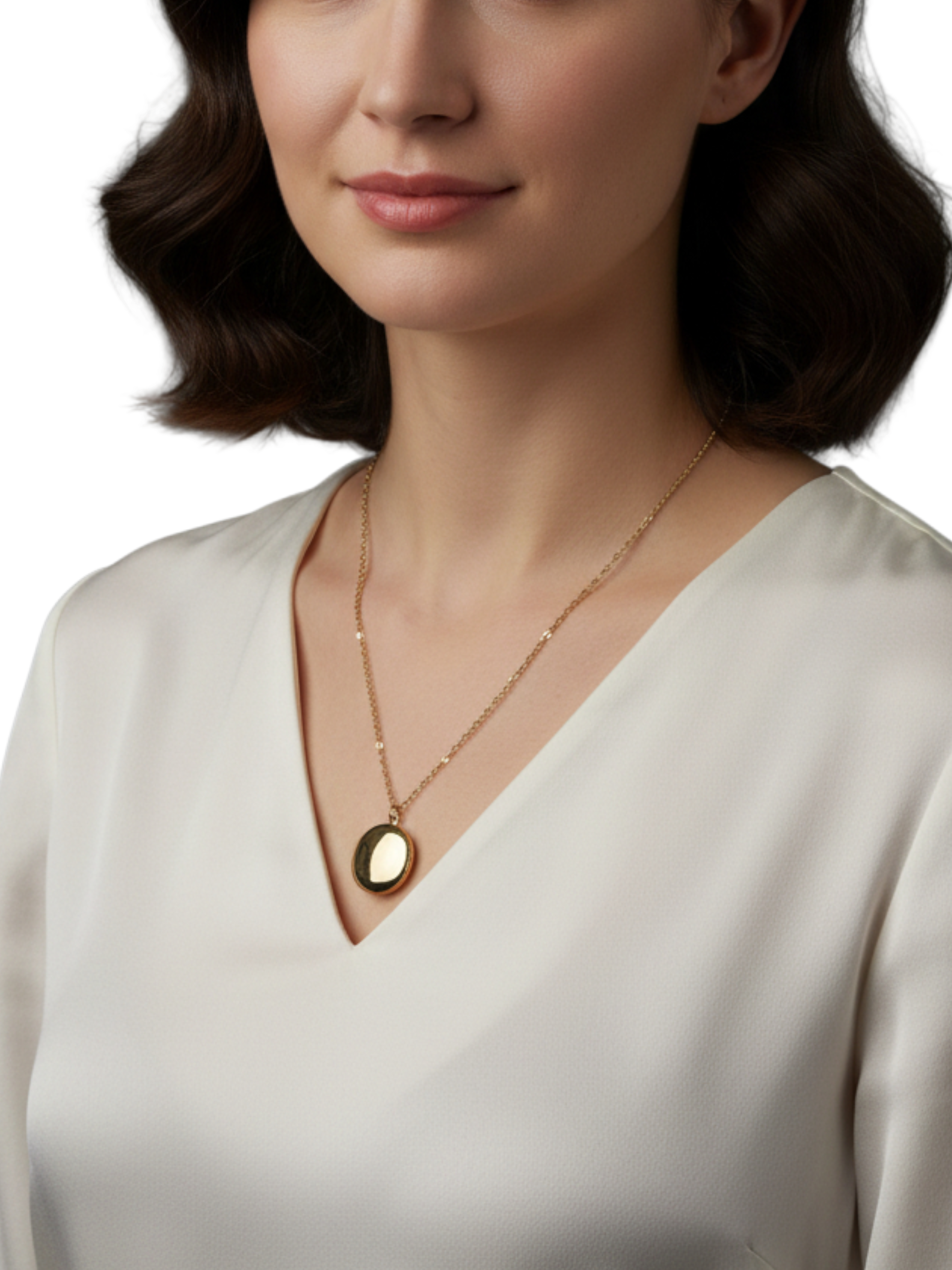 Round gold locket on chain