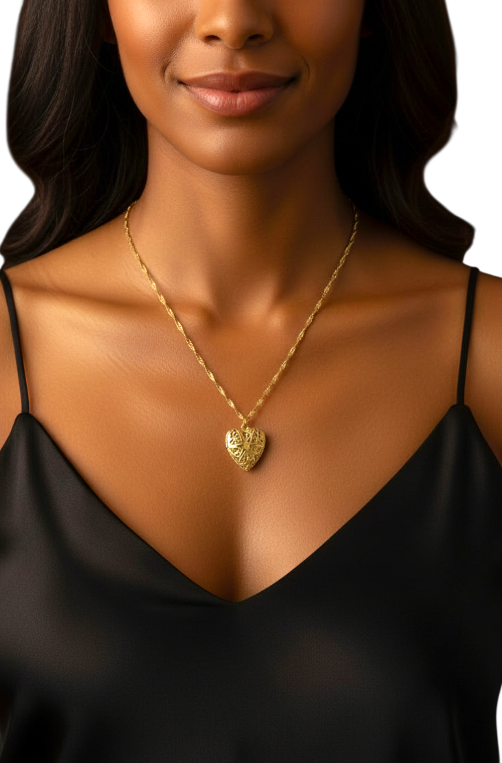 Gold open heart locket