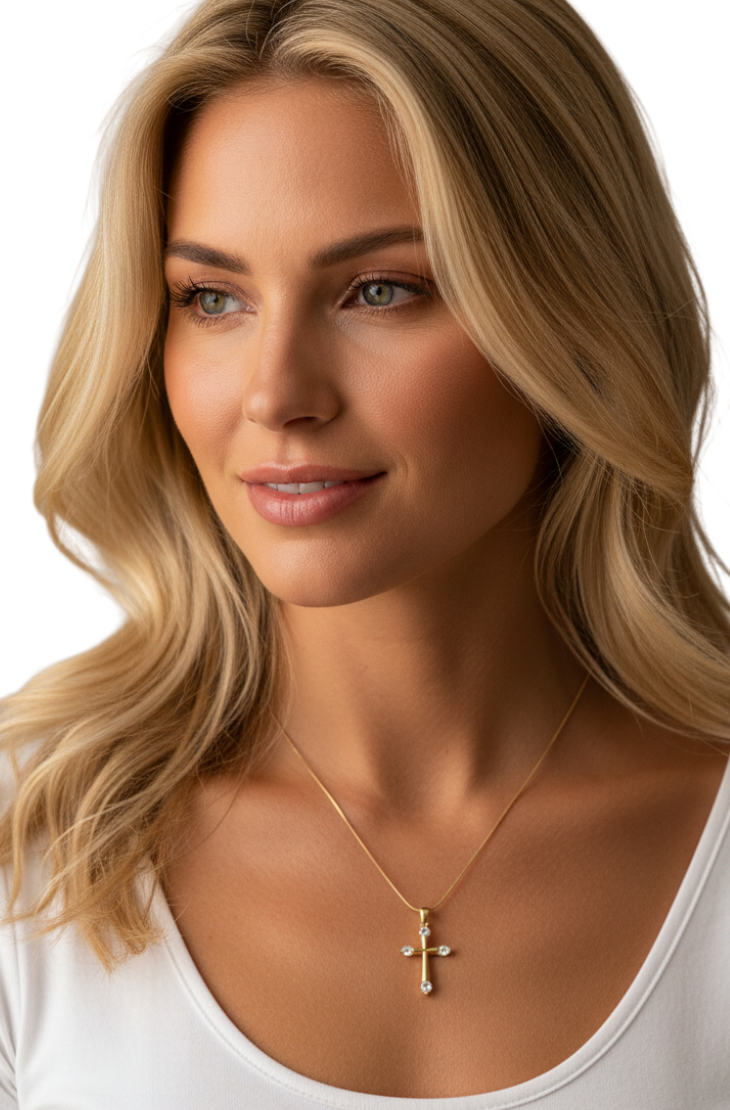 Gold & diamante snake chain cross necklace