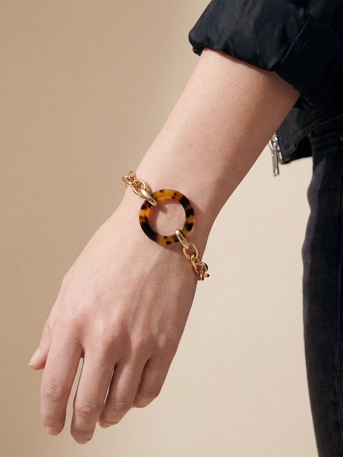 Chunky Belcher Chain bracelet with leopard acrylic disc
