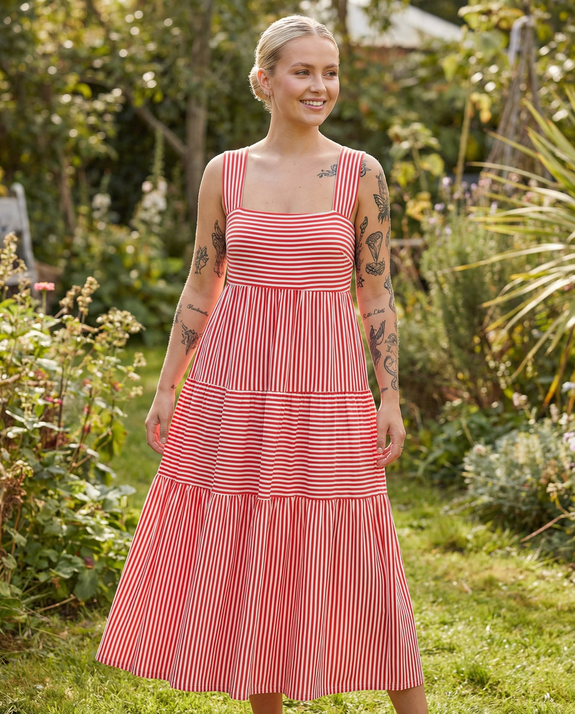 Stripe tiered sundress stretchy and stylish