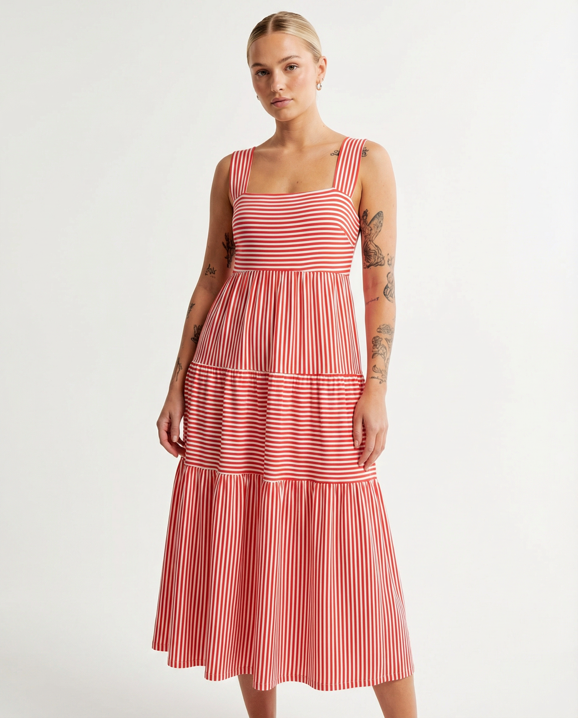 Stripe tiered sundress stretchy and stylish