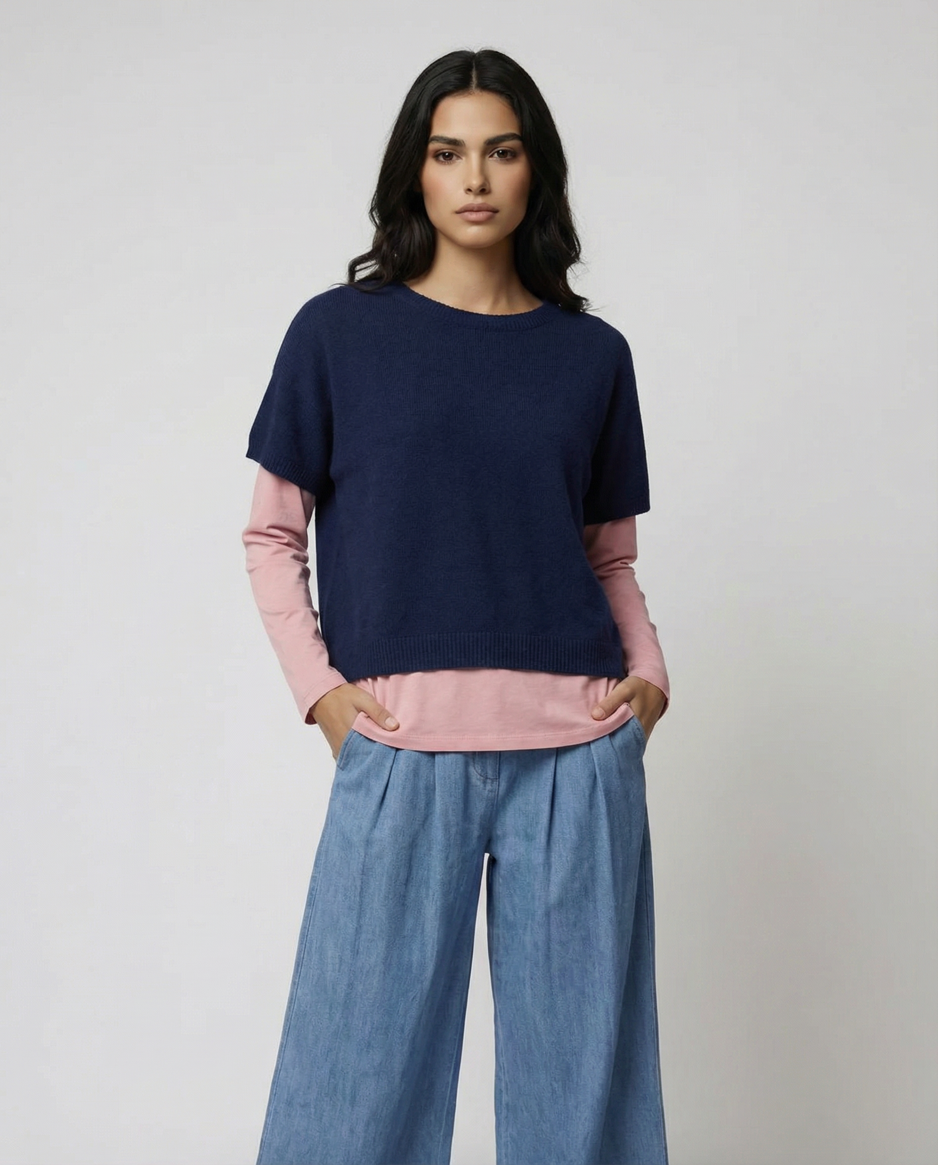 Boxy short sleeve knitted jumper