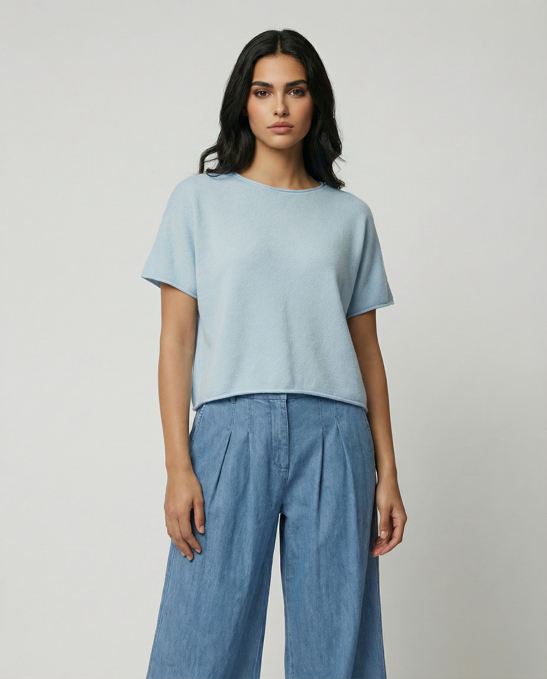 Boxy short sleeve knitted jumper