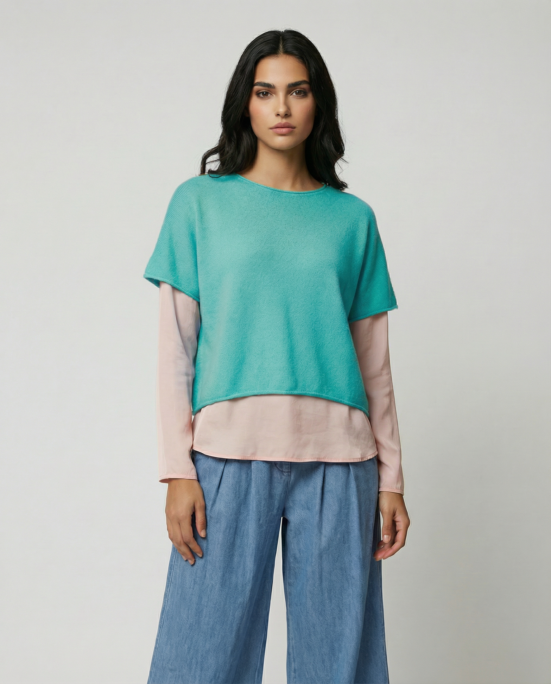 Boxy short sleeve knitted jumper