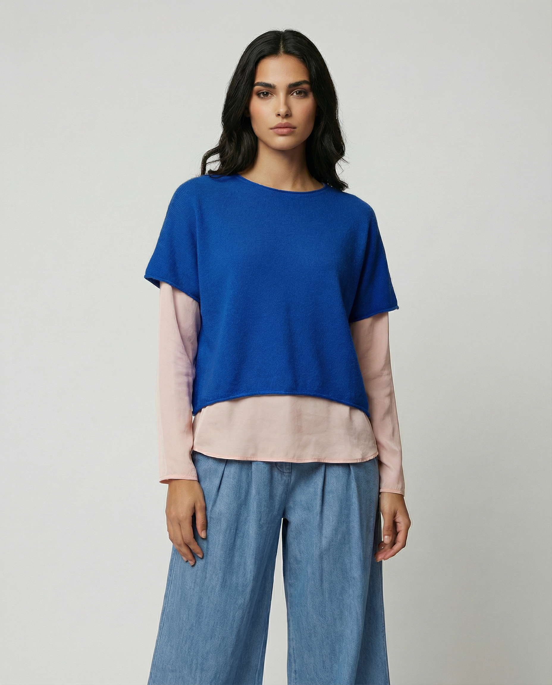 Boxy short sleeve knitted jumper