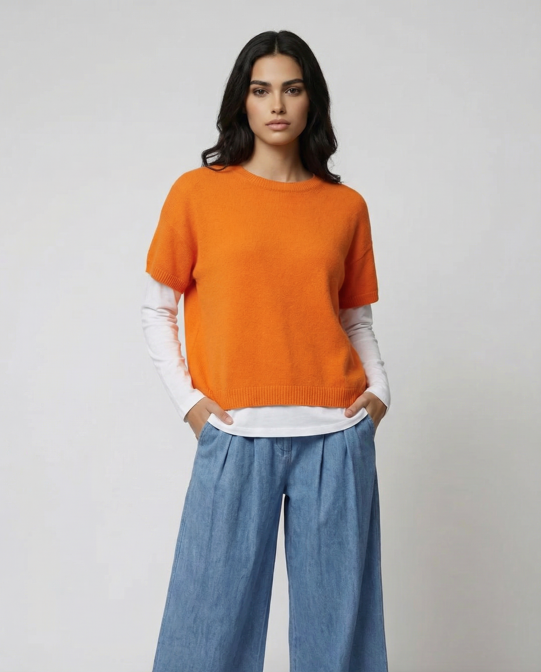 Boxy short sleeve knitted jumper