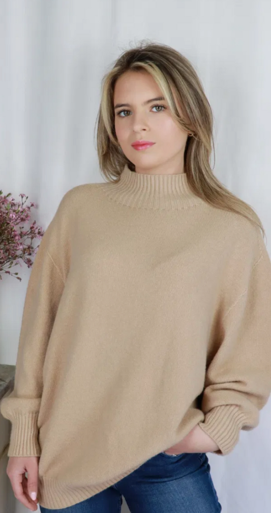 High Neck Drop shoulder cosy knit jumper - one size