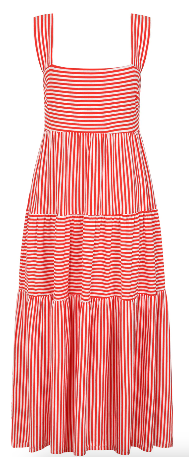 Stripe tiered sundress stretchy and stylish
