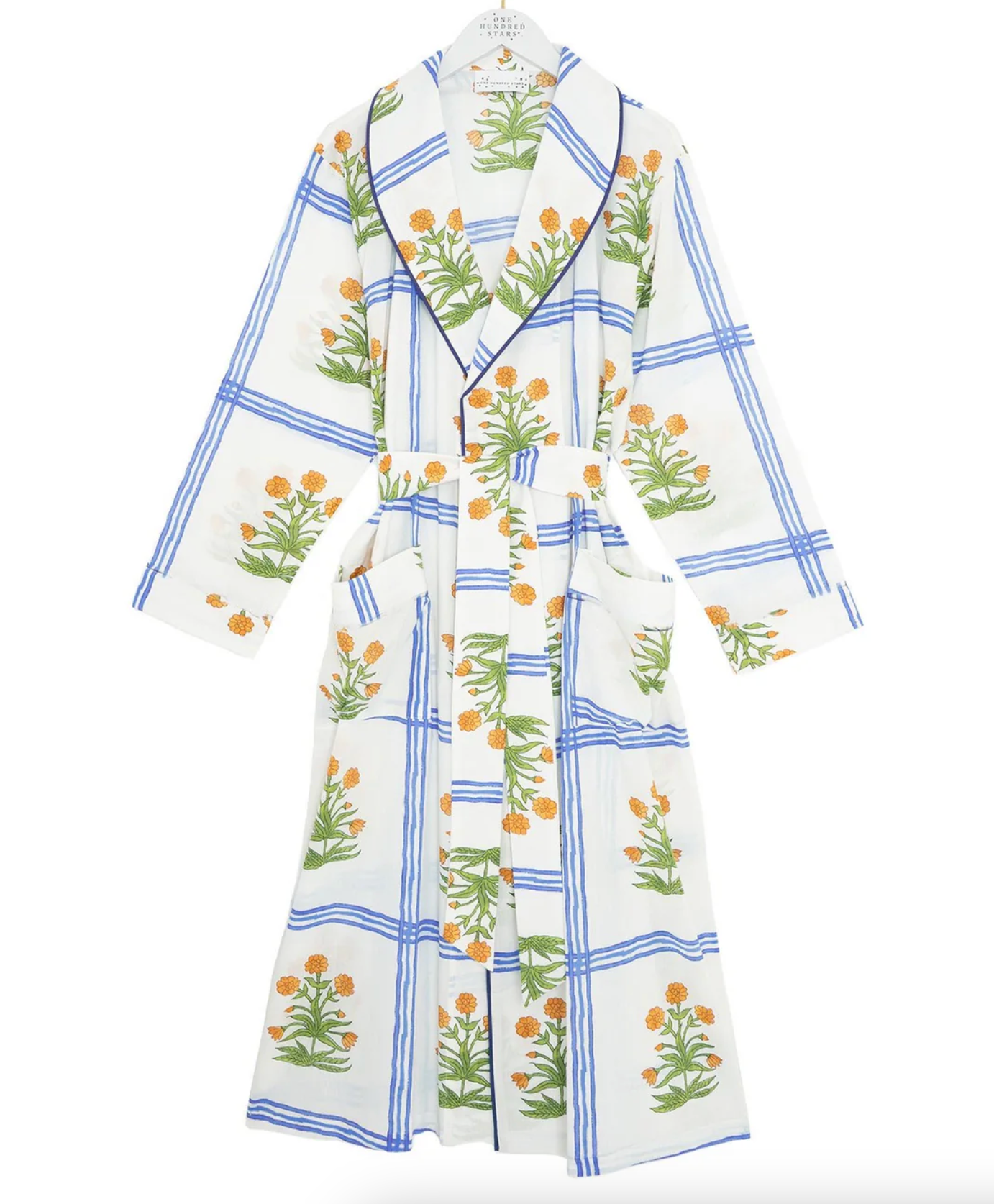 One Hundred Stars Nightwear Marigold Check Ivory Cotton