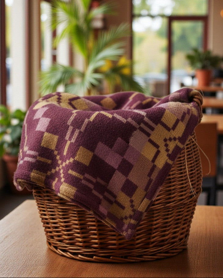 Melin Tregwynt Welsh Blanket - 120 x 200cm  Vintage star Plum