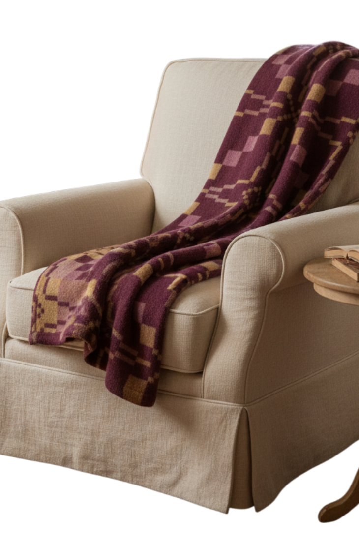 Melin Tregwynt Welsh Blanket - 120 x 200cm  Vintage star Plum