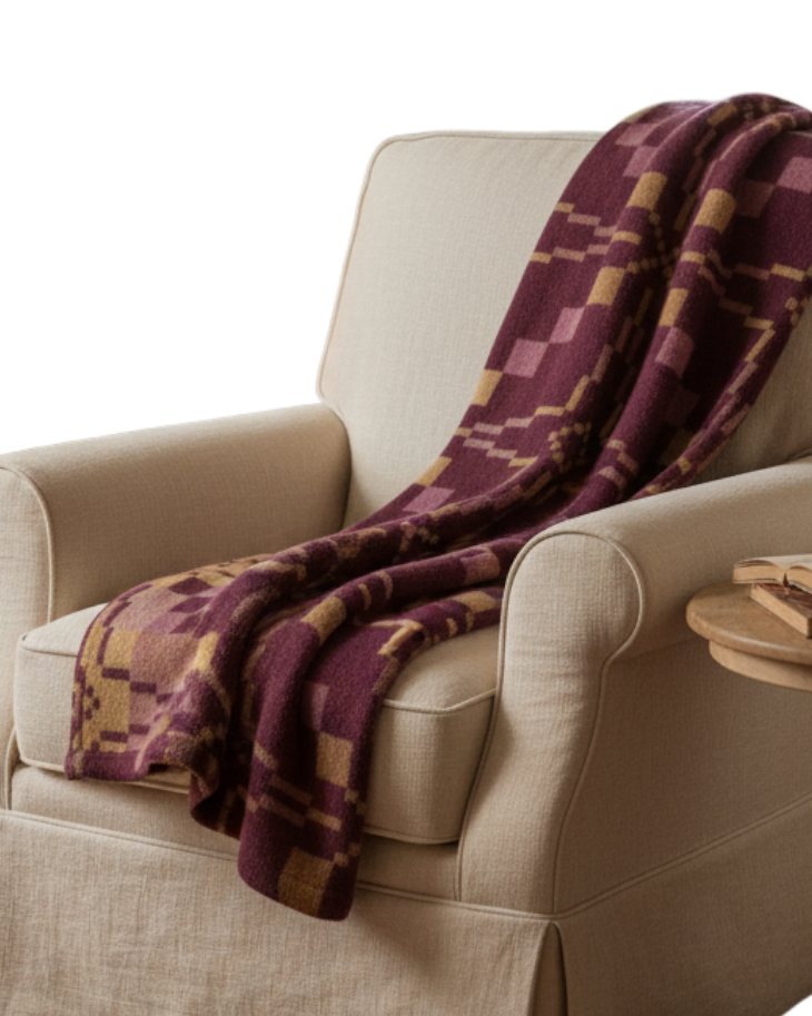 Melin Tregwynt Welsh Blanket - 120 x 200cm  Vintage star Plum