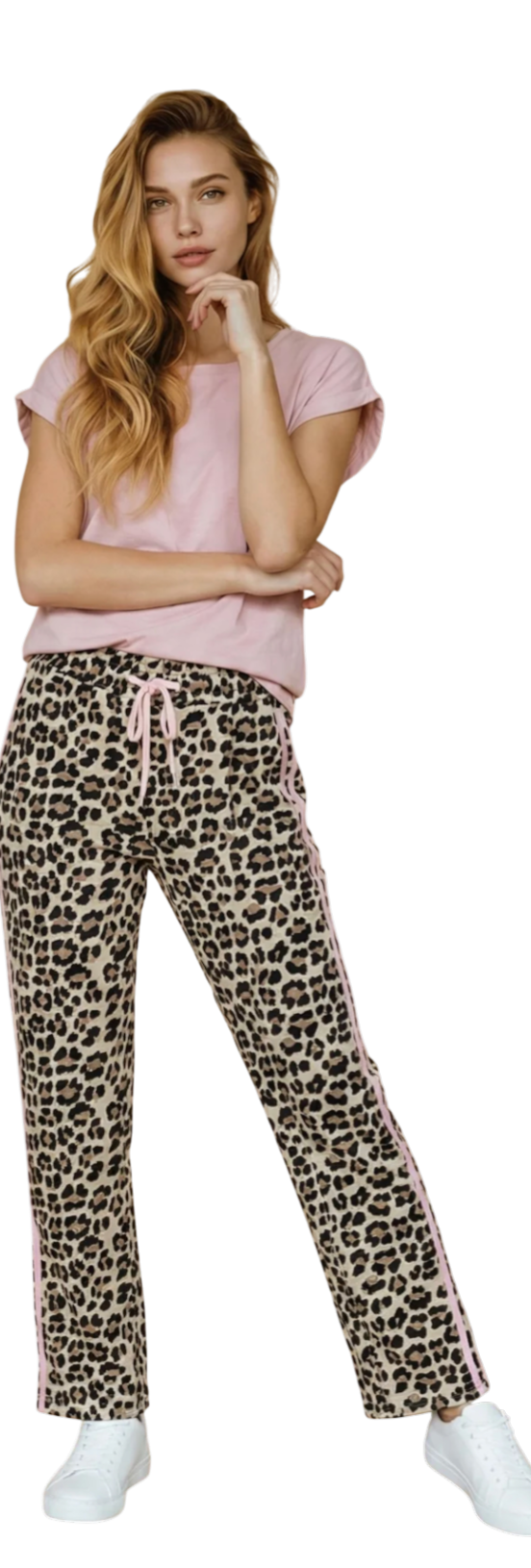 Leopard Print Joggers with contrasting stripe