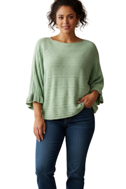 Frill Sleeve cable knit jumper - one size