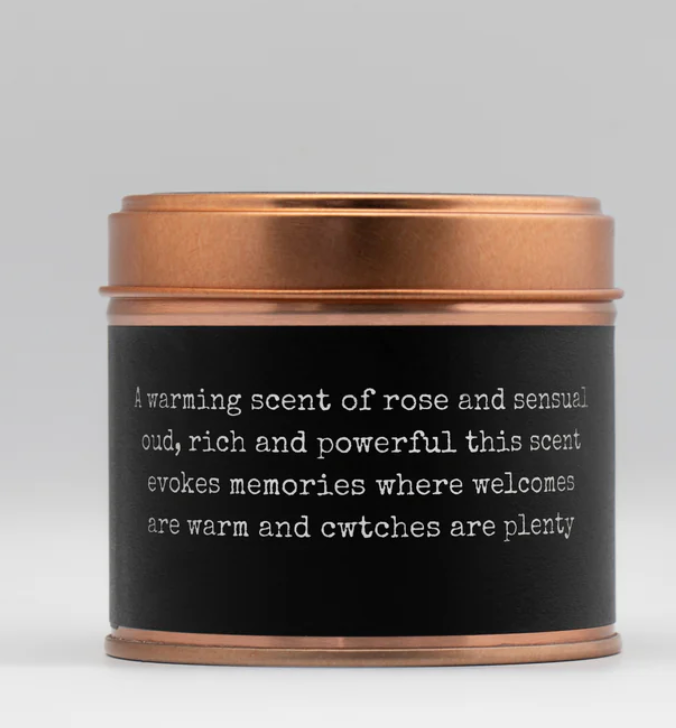 Cwtch Copper tin candle scented with Rose & Oud