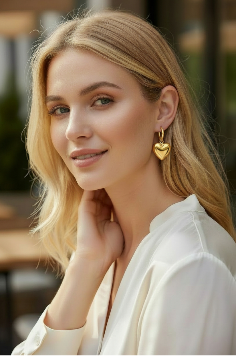 Large Heart Gold coloured hoops