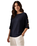 Boxy fine knit batwing jumper with gold button detailing - one size
