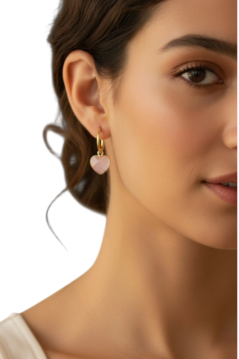 Pink heart Gold coloured hoops