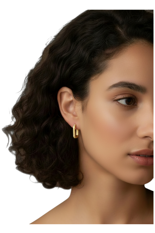 Rectangle textured gold coloured Hoops