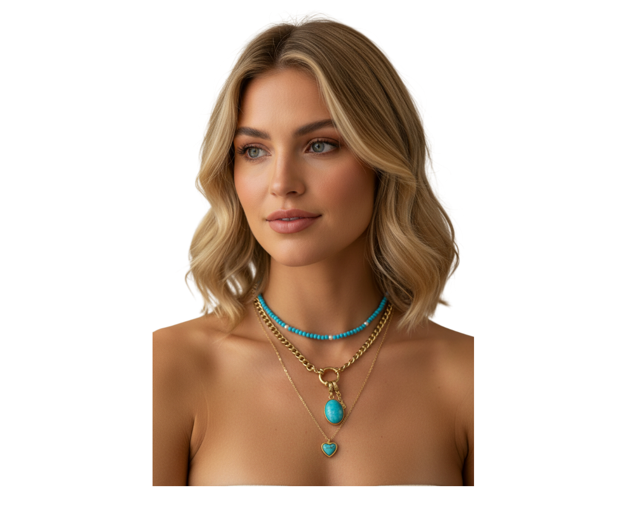Turqouise pendant Stainless Steel Blue Natural Stone Star Chain