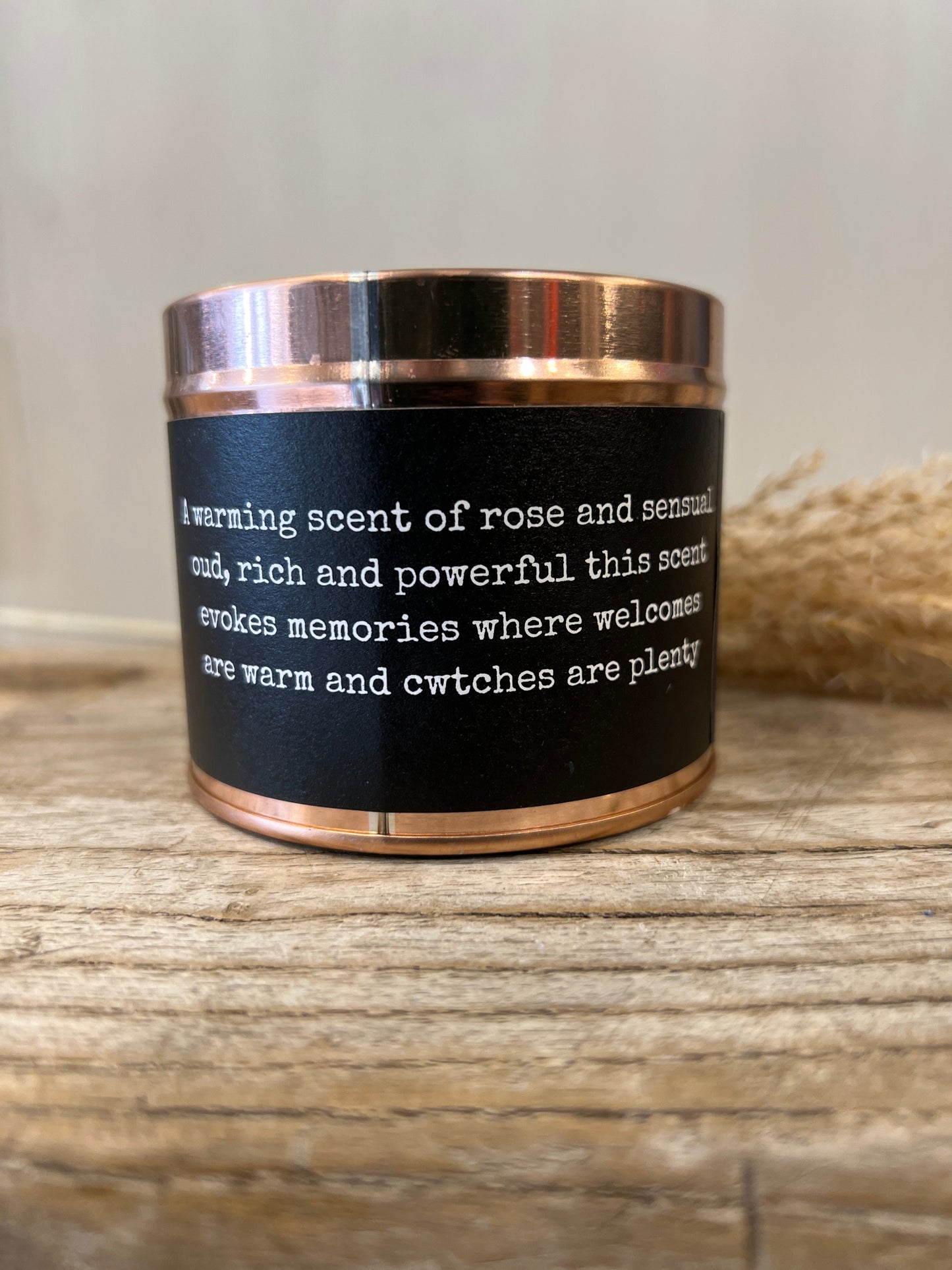 Cwtch Copper tin candle scented with Rose & Oud