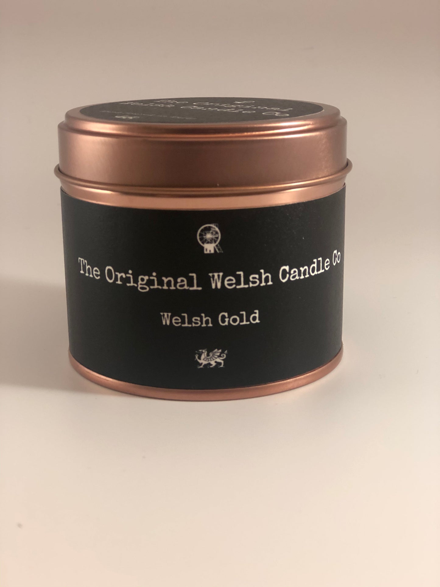 Welsh Gold Copper Tin soy candle scented with Honey & Tobacco