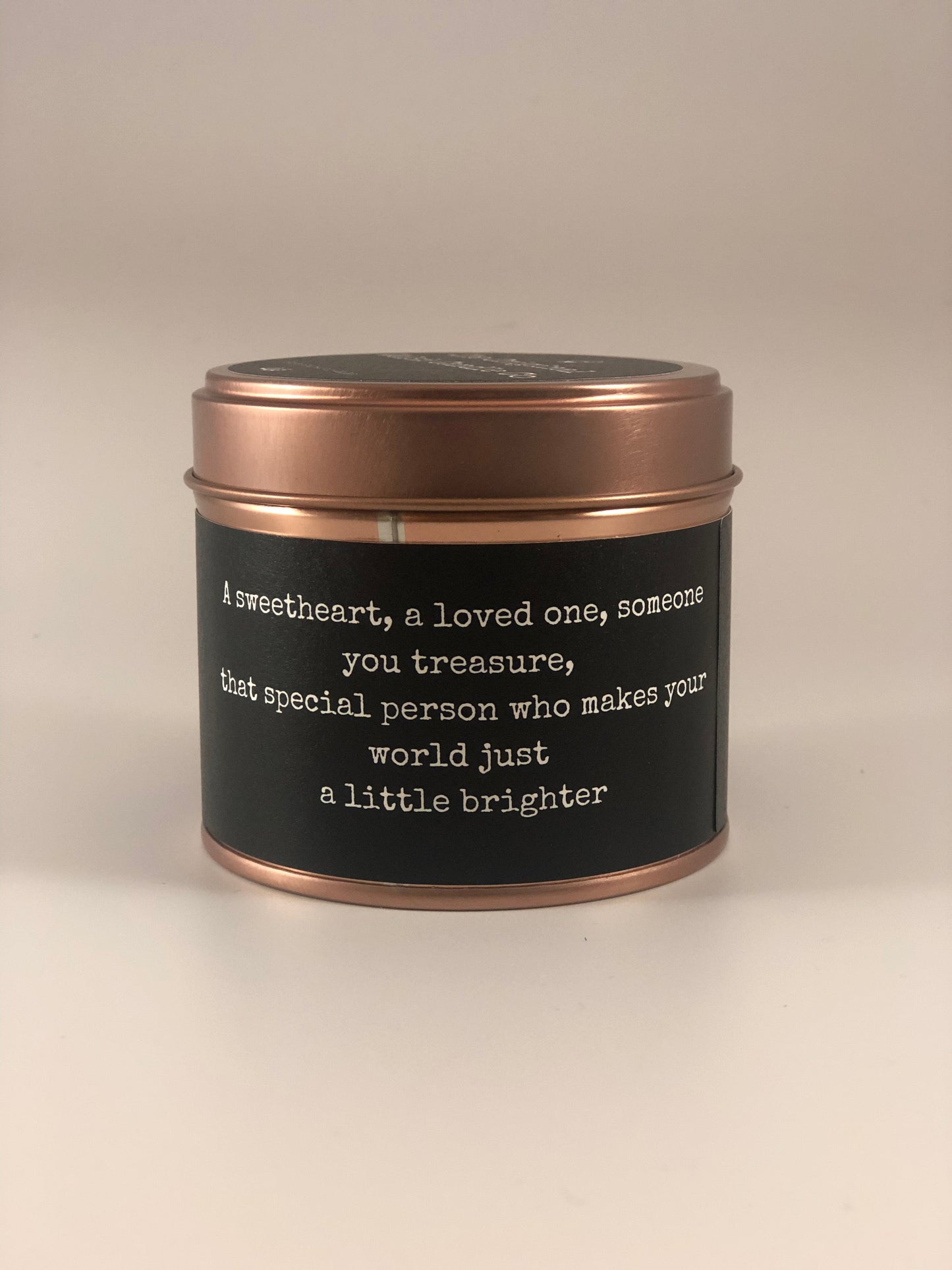 Cariad Copper tin scented candle - perfect for a sweetheart.